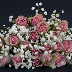roses, rose petals, blossoms, pink, flower wallpaper, white, beautiful flowers, gypsophila, flower, flower background, nature, bouquet of flowers, thank you, love, in love, wedding, bouquet of roses, wedding day